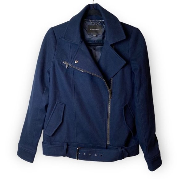 Banana Republic Navy  Blue Moto Jacket - Picture 1 of 10